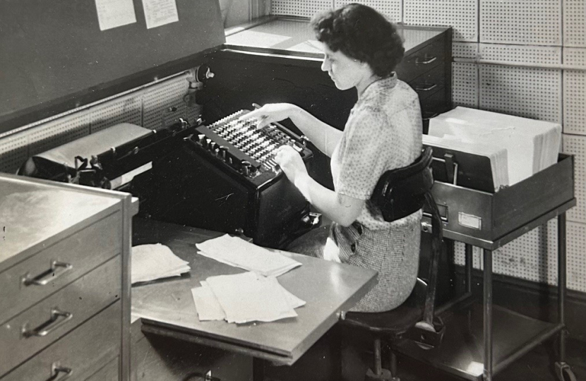 My Nan working at her desk at Chatham Dockyard 