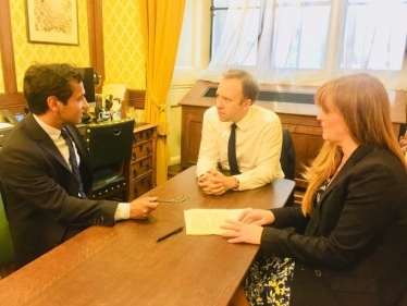 Kelly with Secretary of State for Health Matt Hancock MP and Rehman Chishti MP