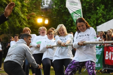 Kelly taking part in tug of war