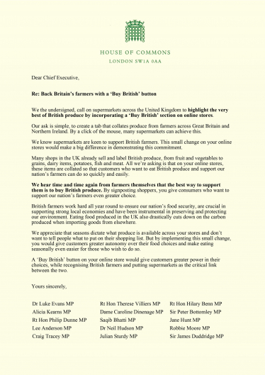 MPs letter to supermarkets